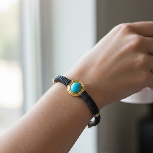 Black and Gold Bracelet with Turquoise Accent - Picture 2 of 2